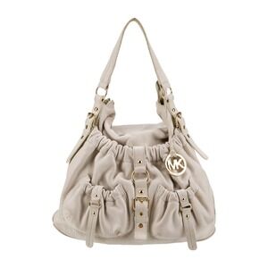 Michael Kors Leather Shoulder Bag Purse Hobo Satchel Jennings Neutral keychain